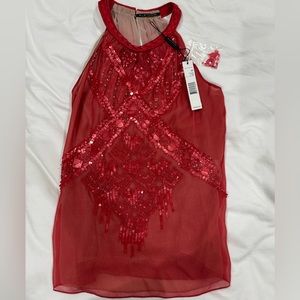 NWT Vintage Elie Tahari Silk Beaded Red Sleeveless Top